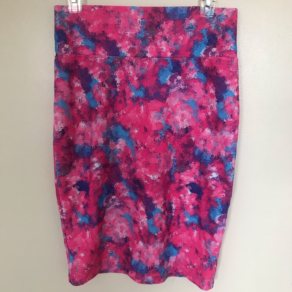 LuLaRoe Cassie Midi Skirt, Multi-Pink print, M